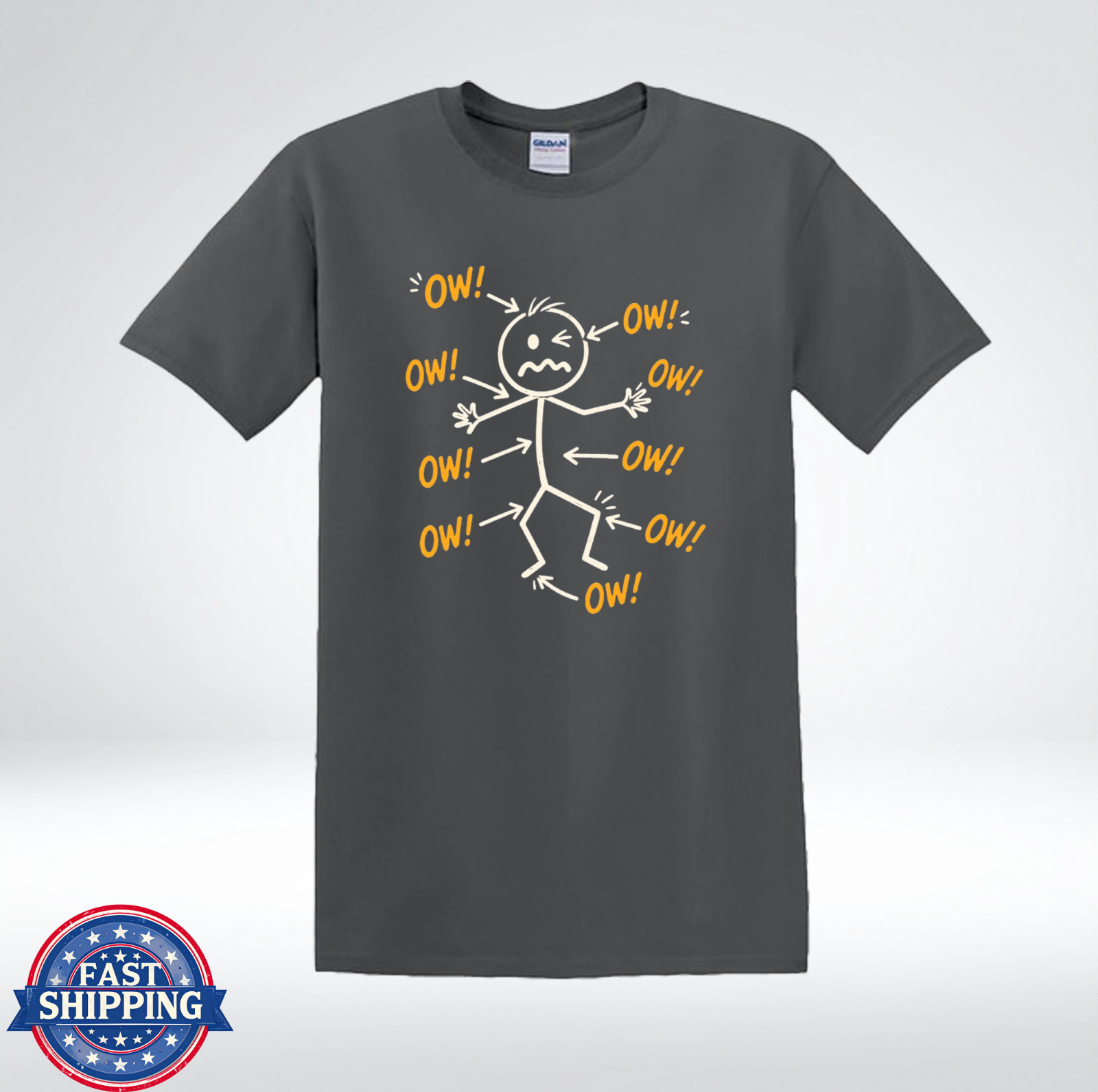 Funny OW Pain Stick Figure Shirt Body Ache Humor T-Shirt gallery