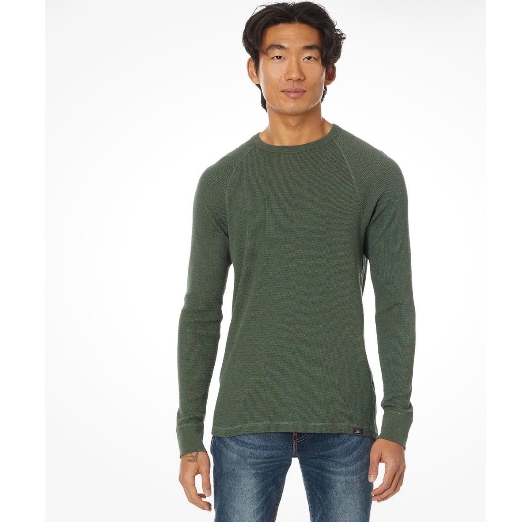 Faherty Men XXL LS Cloud Waffle Crew Pima Cotton Modal Raglan Green DFH-DEEP