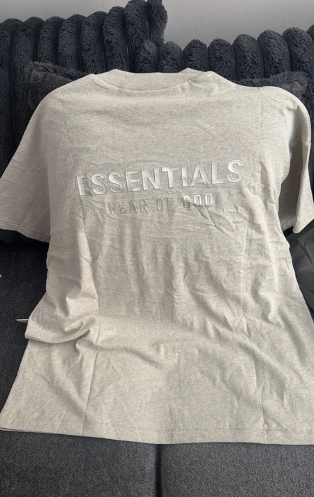 Fear of God Essentials Logo Gray Crew Neck Short Sleeve Cotton Jersey Tee L gallery