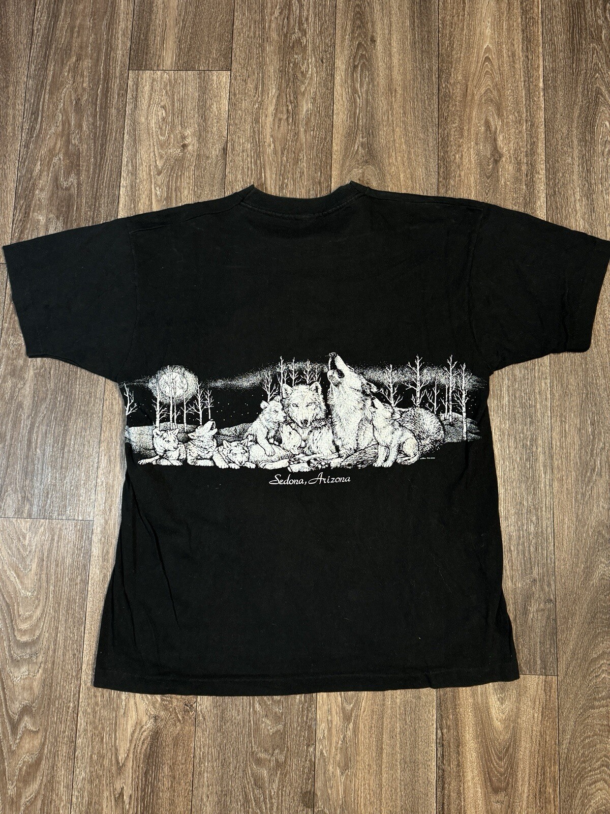 Vintage Sedona Arizona Wolf Wrap Around Nature Animal Black T-Shirt XL 1990 gallery