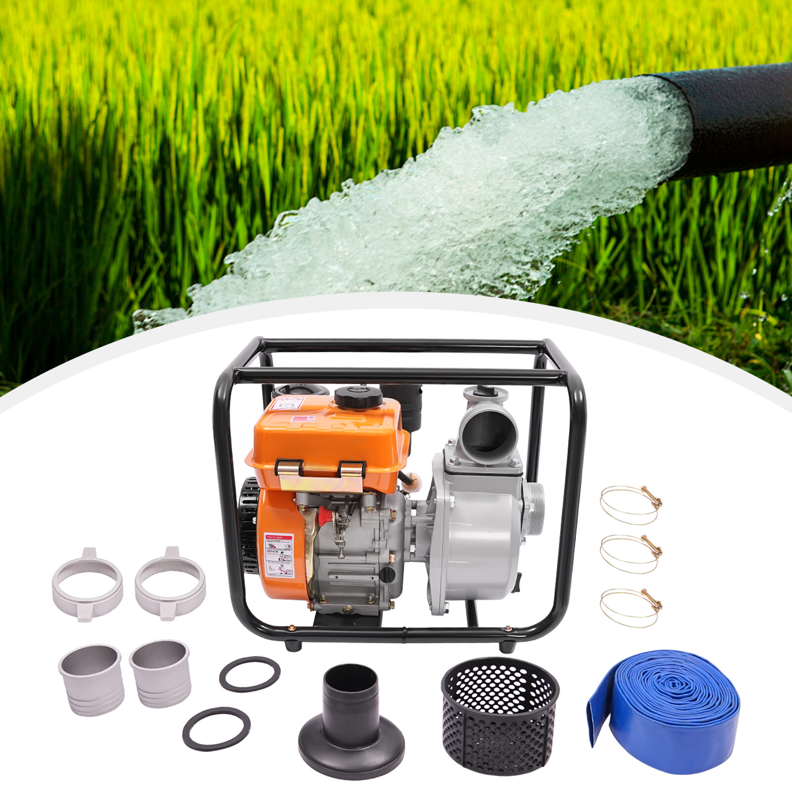 196CC Water Transfer Pump 3″ 3HP Diesel Powered Water Pump with 25ft Pipe 40m3/h