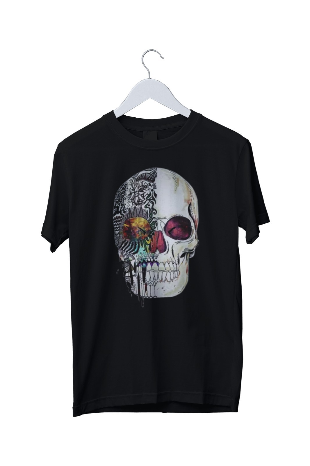 Colourful Half Skull Face Graphic Print T-Shirt S M L XL 2 3 4 XL