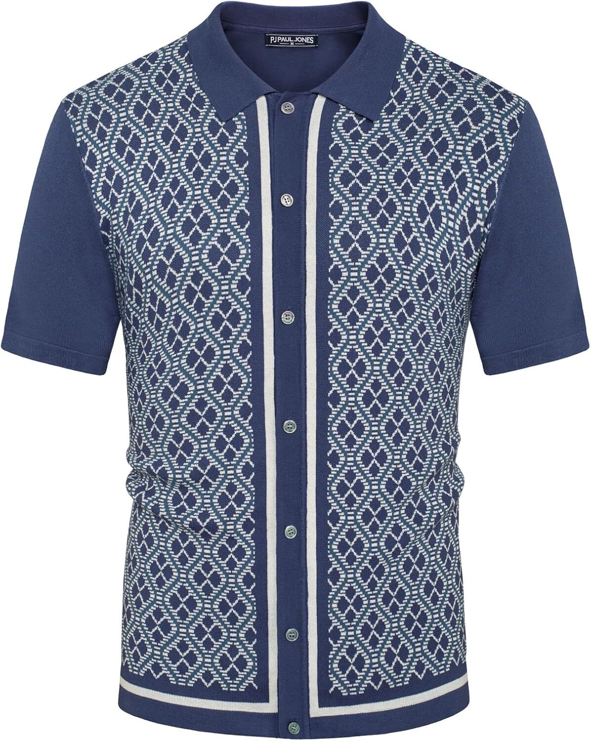 Men's Vintage Knitted Polo Shirt 70s Style Contrast Color Short Sleeve Casual gallery