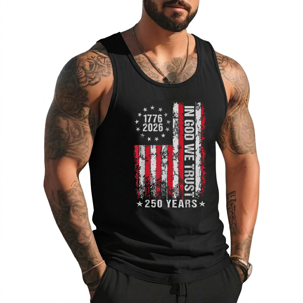 in God We Trust 250 Years Patriotic Freedom USA Flag Vintage Tank Top