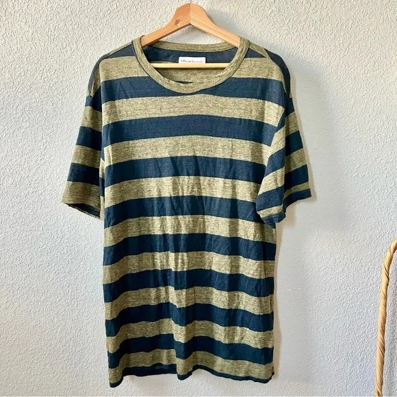 Officine Générale Cotton Linen Blend Striped T Shirt Size Medium Blue Green gallery