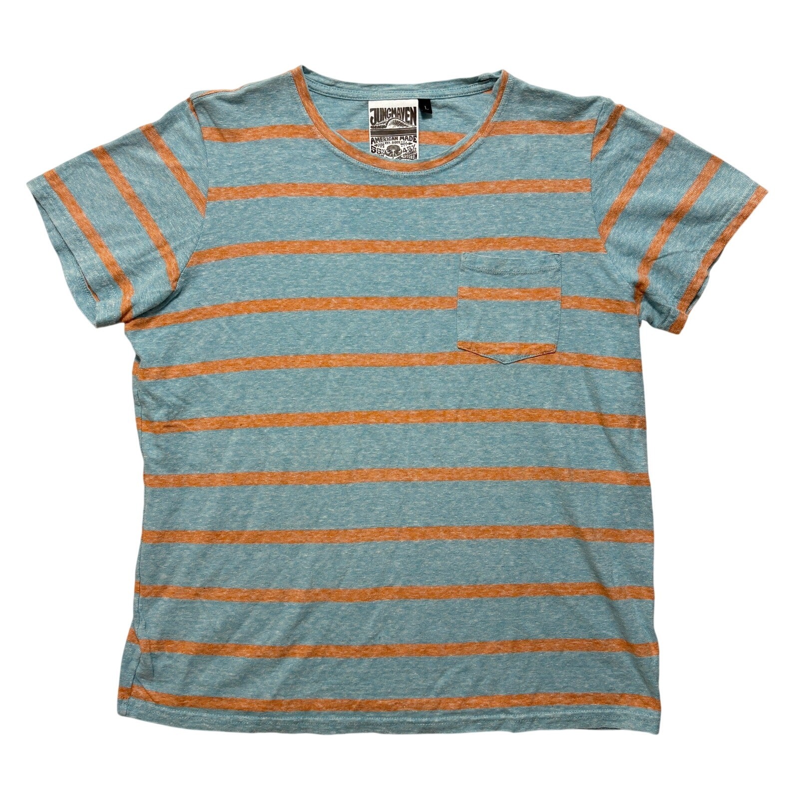 Jungmaven Striped Hemp Organic Cotton Pocket T-Shirt Men’s L Blue Orange gallery