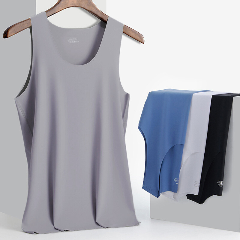 Men's Sleeveless T Shirts Tank Top V-neck Ice Silk Vest Undershirts Breathable gallery
