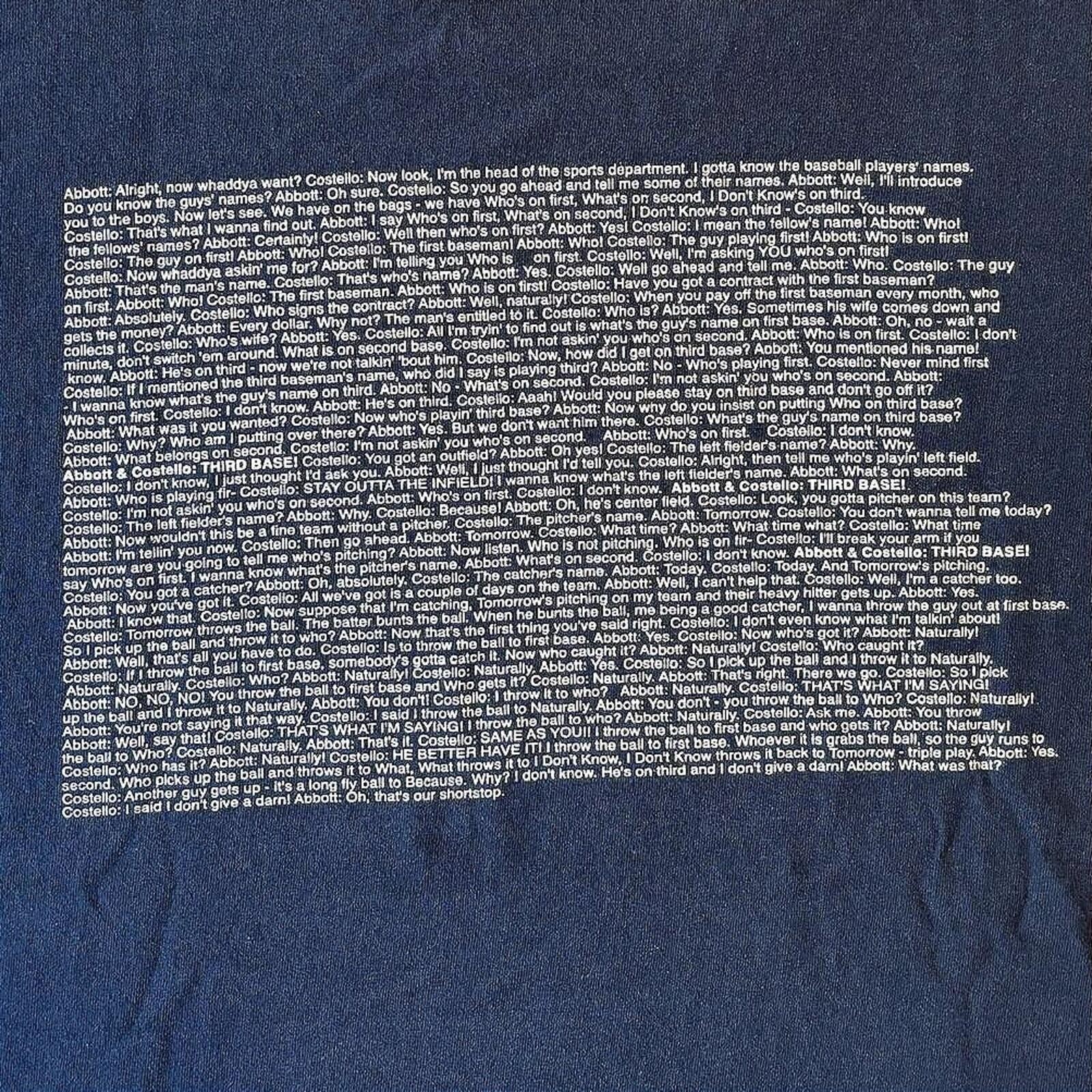 VTG Abbott & Costello Who's On First? T-Shirt XL Comedy Graphic Full Routine XL gallery
