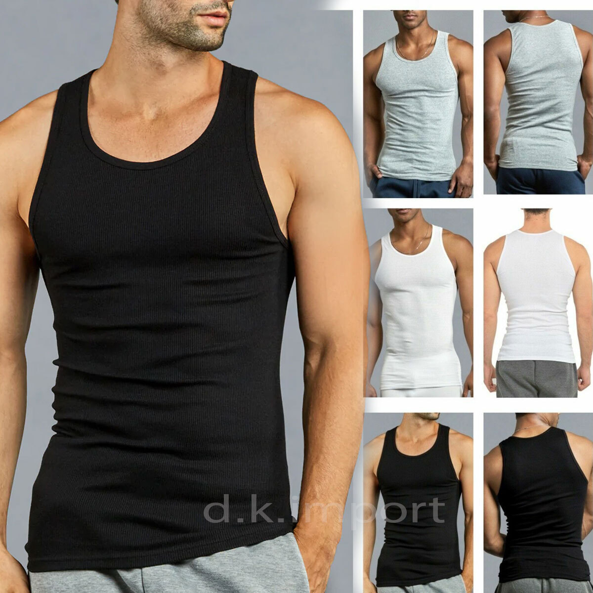 3 Pc Men 100% Cotton A-Shirt Tank Top Ribbed Undershirt Wife Beater Black Muscle