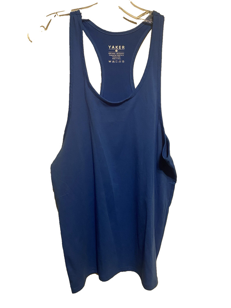 Yaker Men’s Workout Tank Top Cotton Royal Blue Small Fitness Racerback NWOT