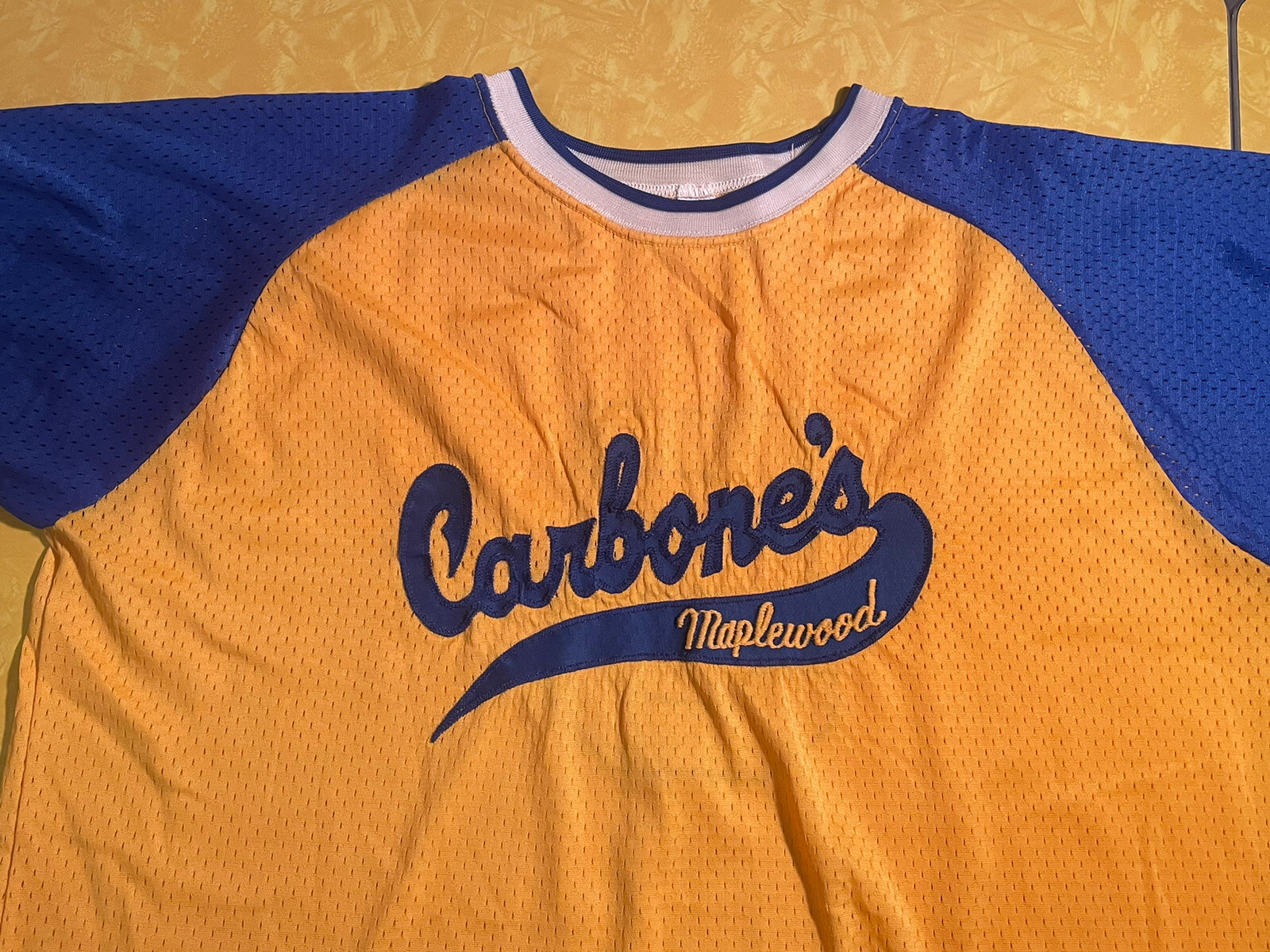 Vintage Carbone’s Pizza MN L Blue Yellow Softball Baseball Team Jersey #5 2Tone gallery