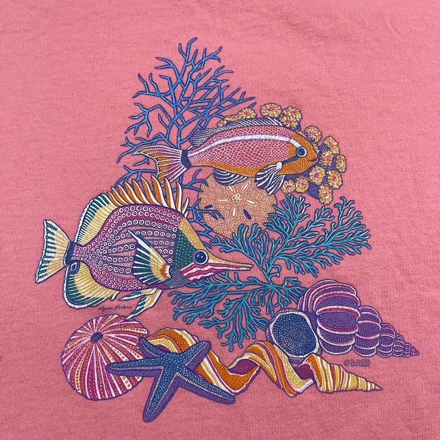 VINTAGE Islander Shirt Mens Large Pink Tropical Fish Sea Life Single Stitch USA gallery