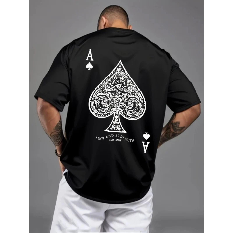 Summer Men's 100% Pure Cotton Casual Sports Loose Oversized Retro Spade Printed gallery