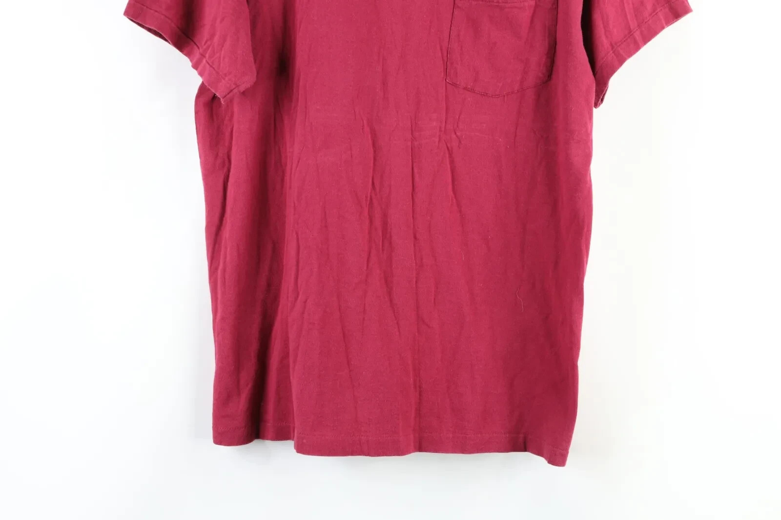 Vintage 90s Streetwear Mens Large Faded Blank Pocket T-Shirt Burgundy Cotton gallery