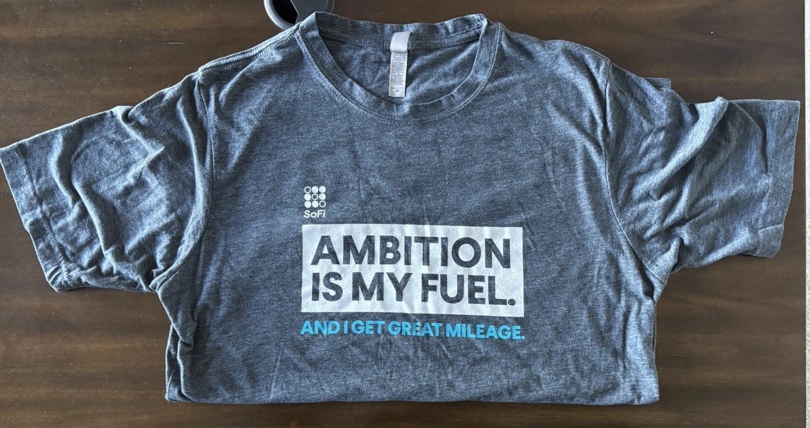 SoFi Technologies App “Ambition Is My Fuel” Medium T-Shirt Gray 65% Polyester