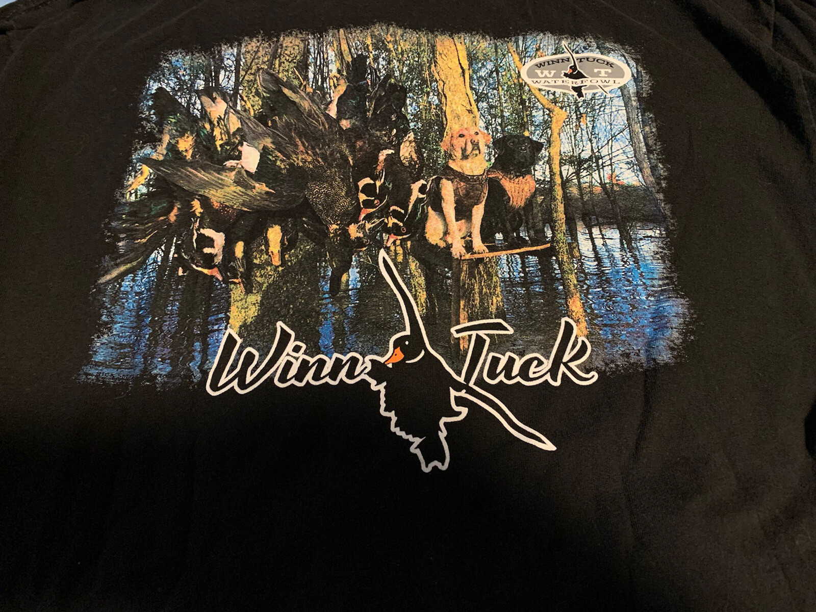 Winn Tuck Waterfowl Fowled Up T-SHIRT Graphic Mens Medium Logo Long Sleeve Black gallery