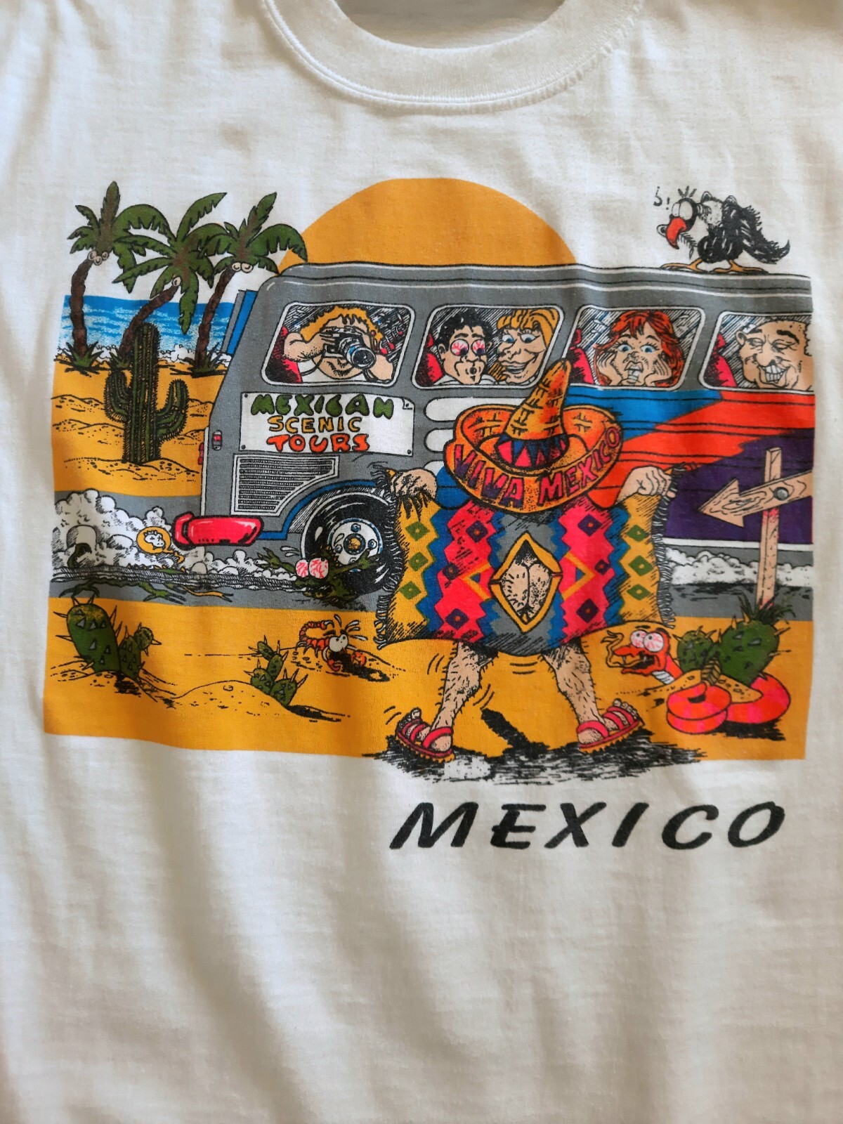 Vintage Mexico Tour Bus Flasher Cartoon Single Stitch T-Shirt (Large) gallery