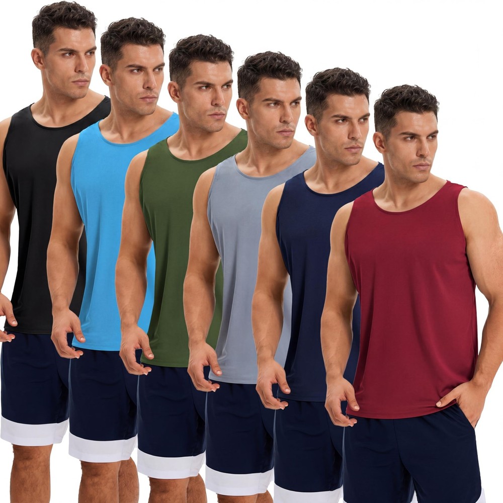 6 Pack Men’s Quick Dry Workout Tank Tops Breathable Gym Sleeveless Muscle Shi…