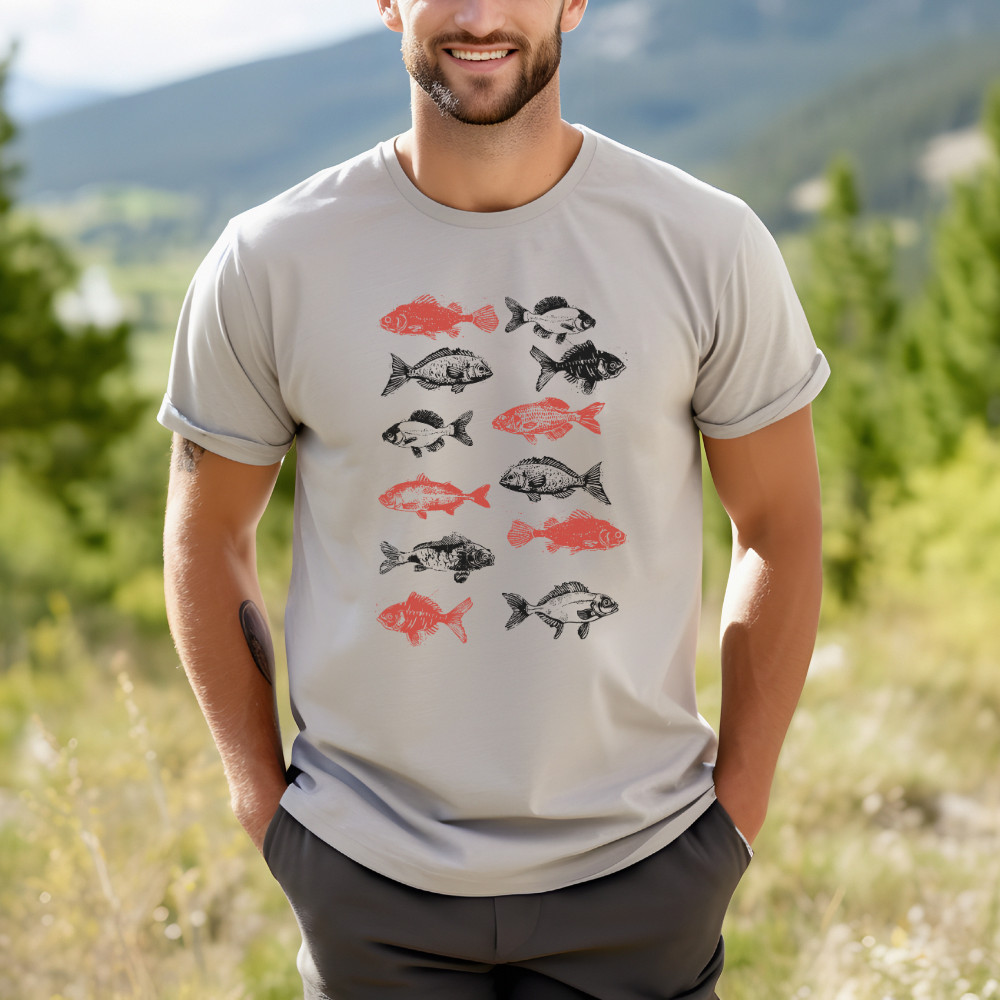 Fish Pattern Shirt Graphic Tshirt gray Mens Softstyle Crewneck Short Sleeve gallery