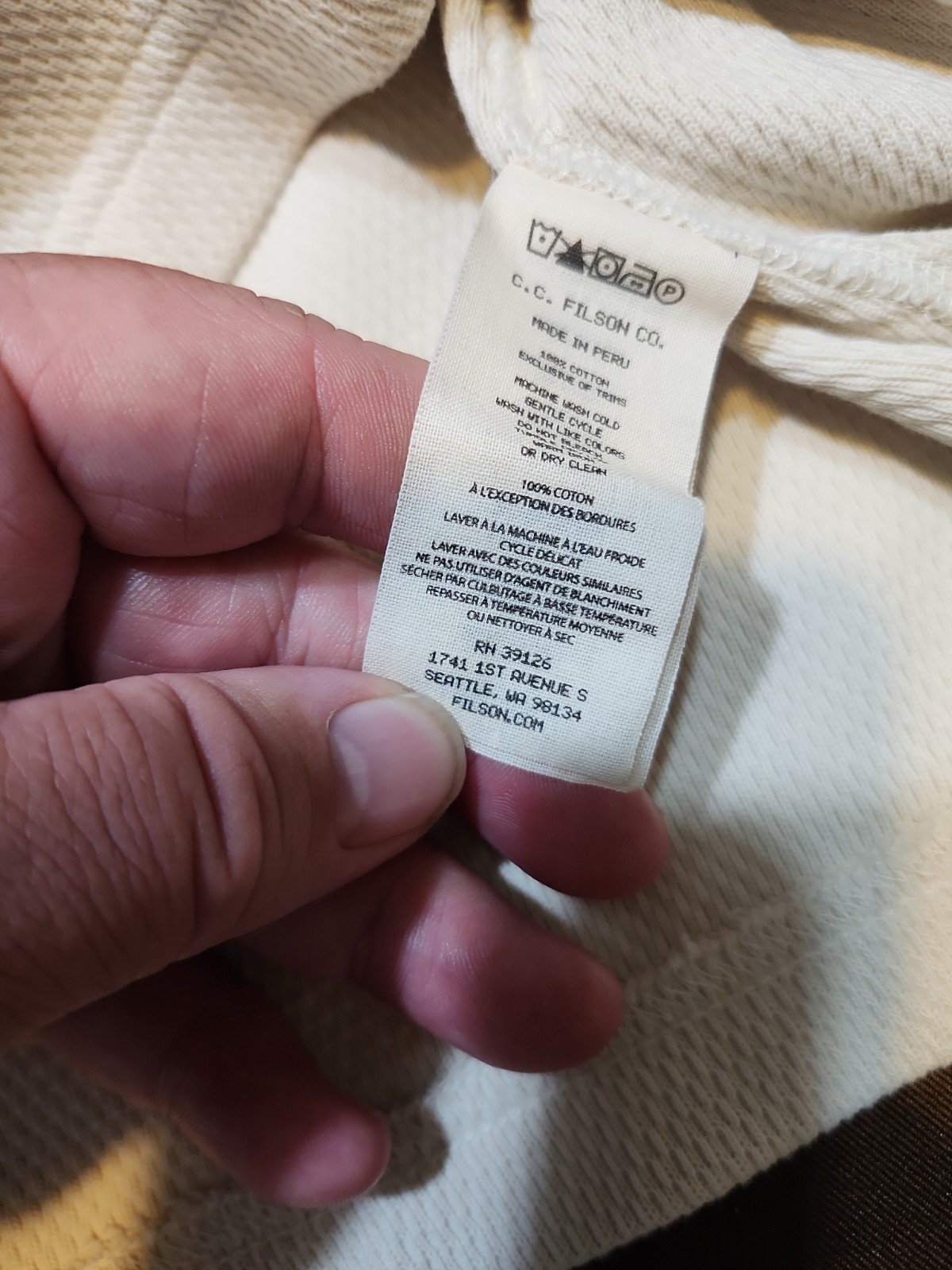 Filson long-sleeve thermal crewneck shirt Off White Mens Size M Waffle Knit gallery