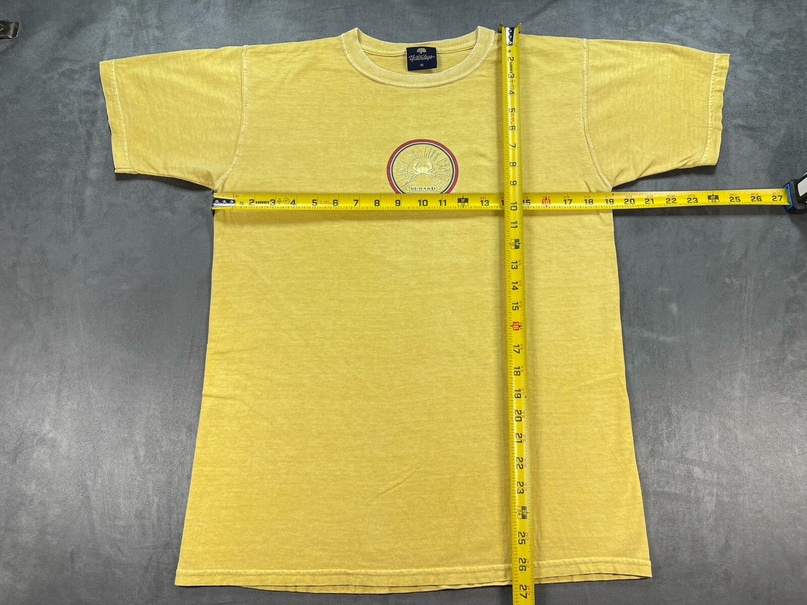 VINTAGE Yellow Seward Alaska Sea Life Center 2001 Crab Shirt Baggy Small gallery