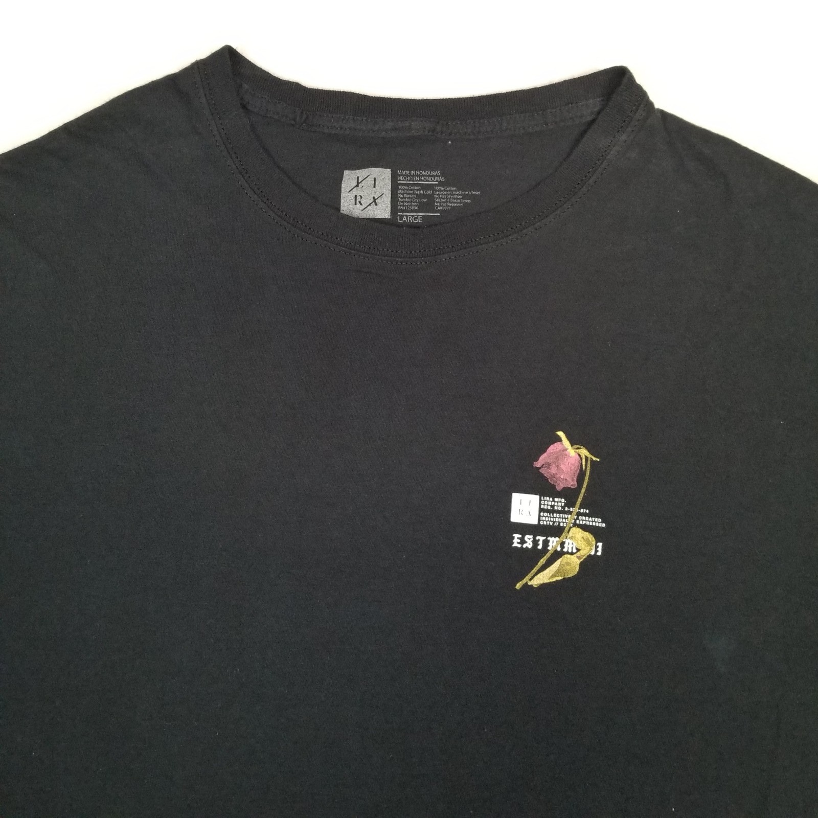 LIRA MFG Men's Graphic Tee Size Large Black ESTIMADA Rose Flower Print Casual gallery
