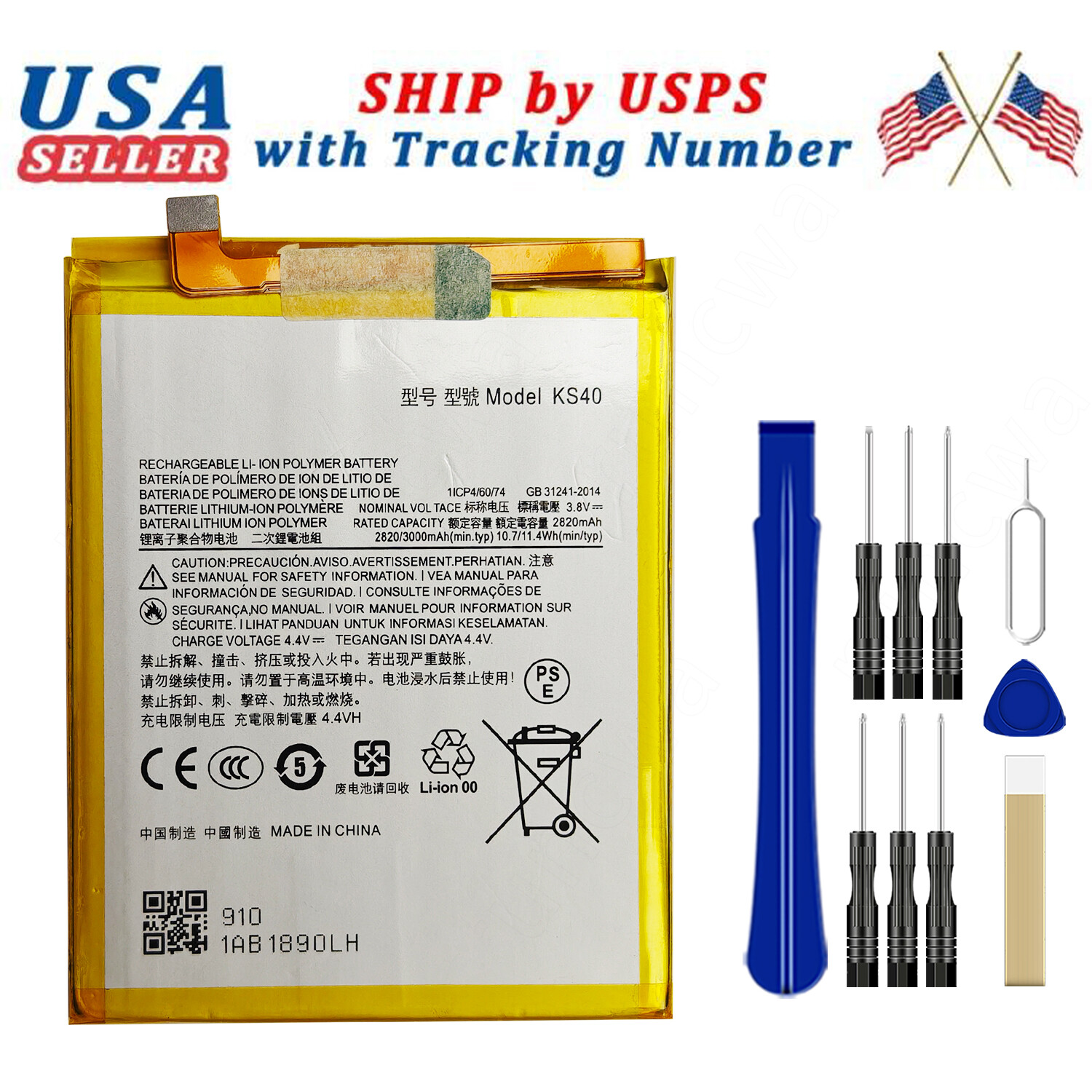 Battery KS40 For Motorola Moto E6 Play XT2029-1 XT2029-2/ E6i XT2053-5 With Tool