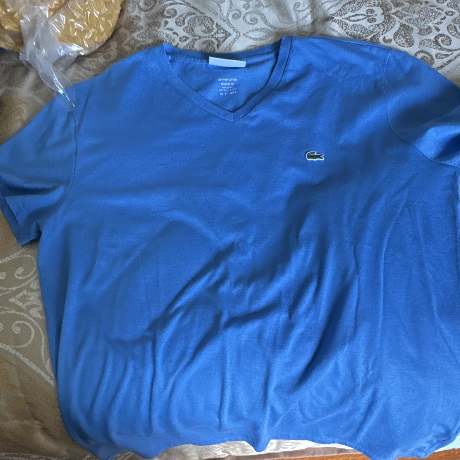 Lacoste Men's Blue V-Neck Short Sleeve Regular Fit Logo Pima Cotton Tee L gallery