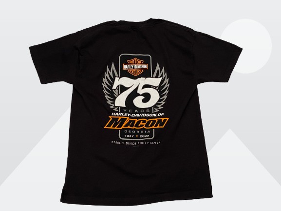 Harley Davidson 2022 Men's Black Macon Ga 75th Annv 2-Sided Graphic T-Shirt Med gallery