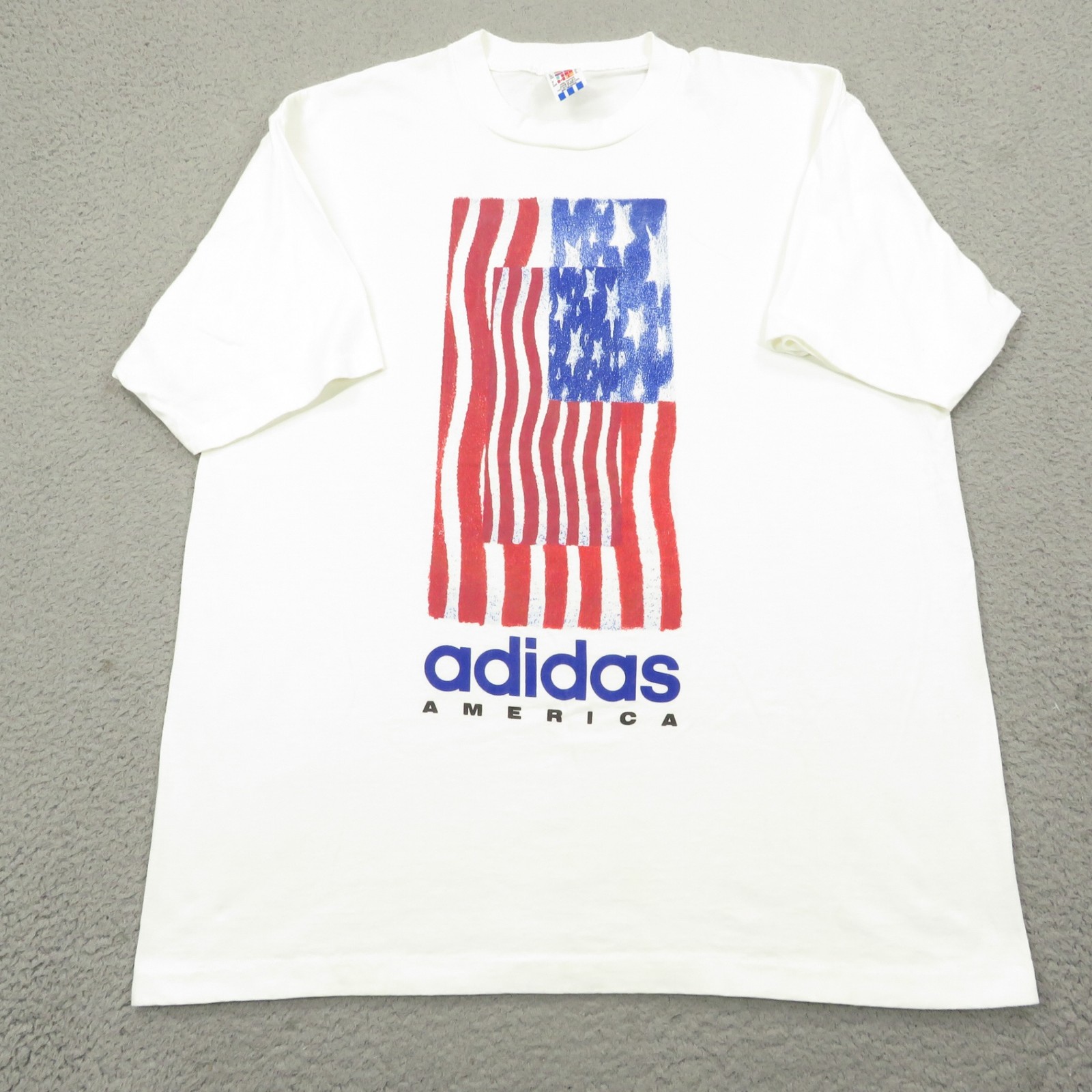VTG Adidas Shirt Men XL 90s USA American Flag Graphic Tee Spellout Single Stitch gallery