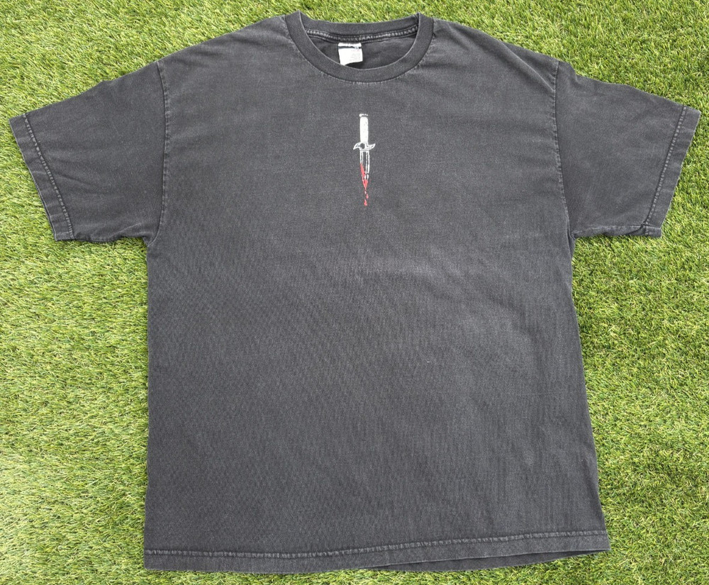 Vintage RARE Krew Skateboarding Dagger Streetwear Mens Black Graphic Tee Size XL