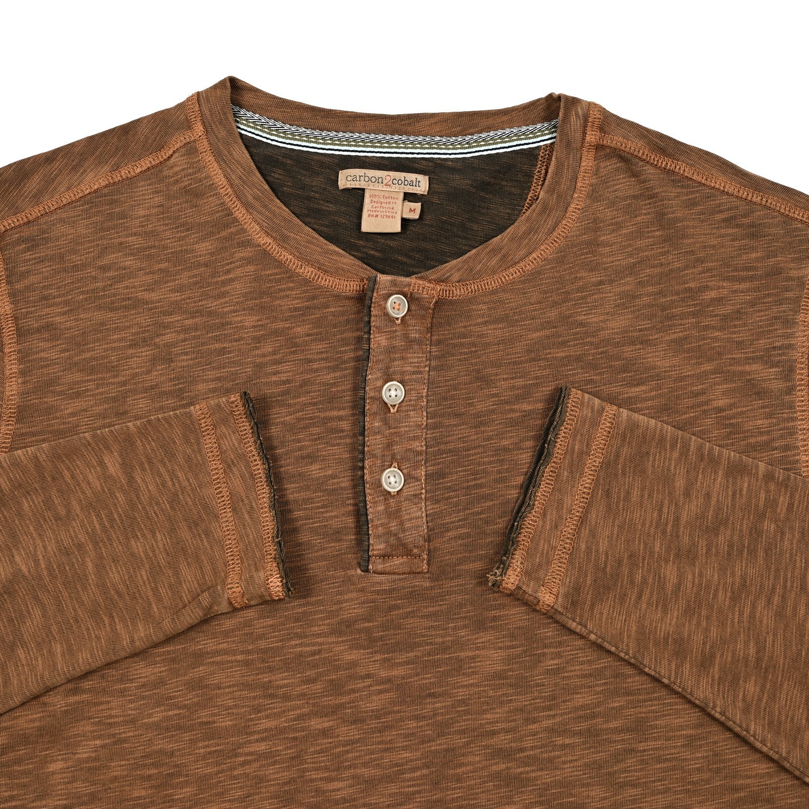 Carbon 2 Cobalt Men's M Heather Brown Cotton Long Sleeve Henley Shirt Casual gallery