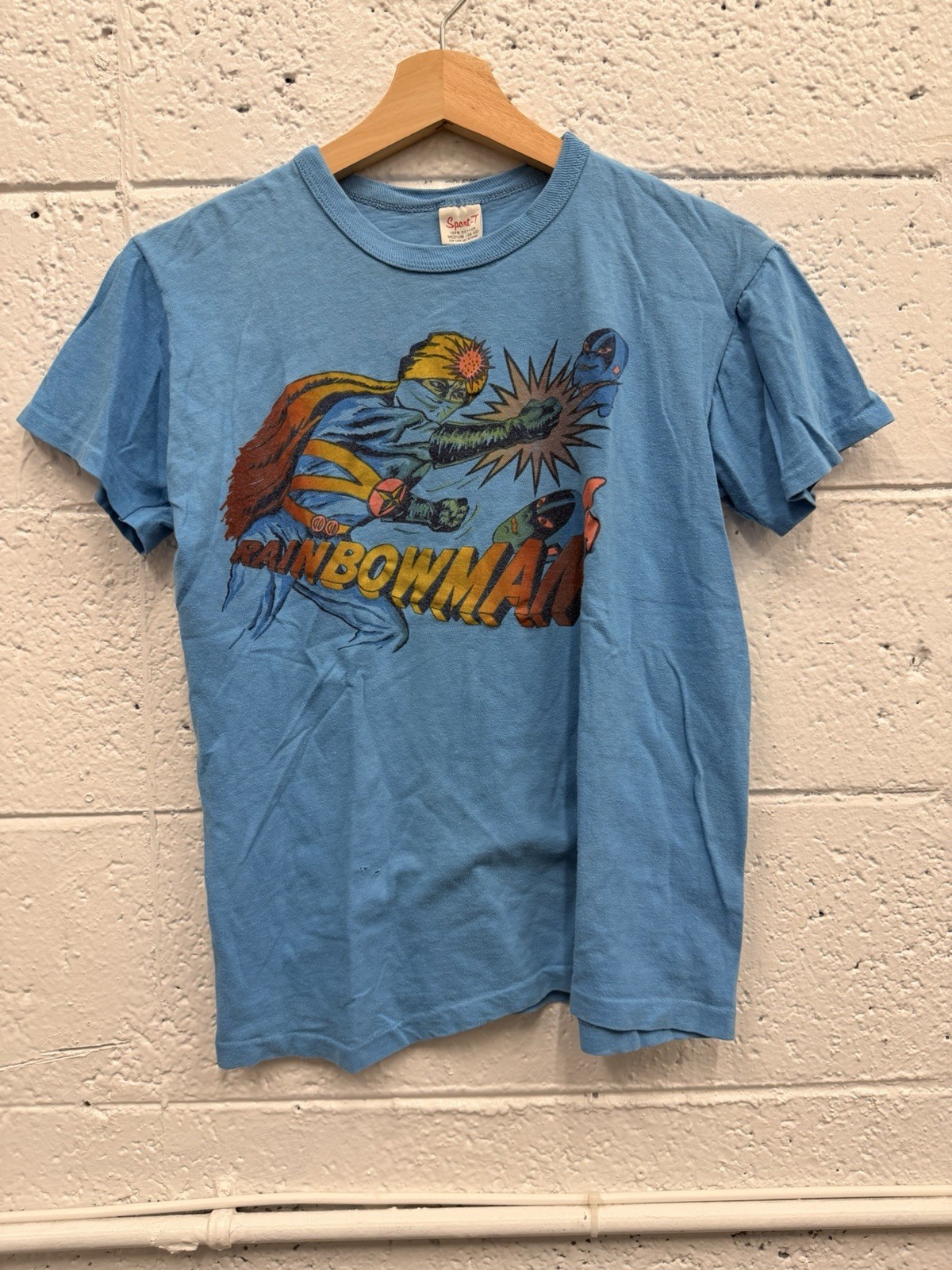 Blue Vintage Rainbowman 1980s Japanese hero T Shirt