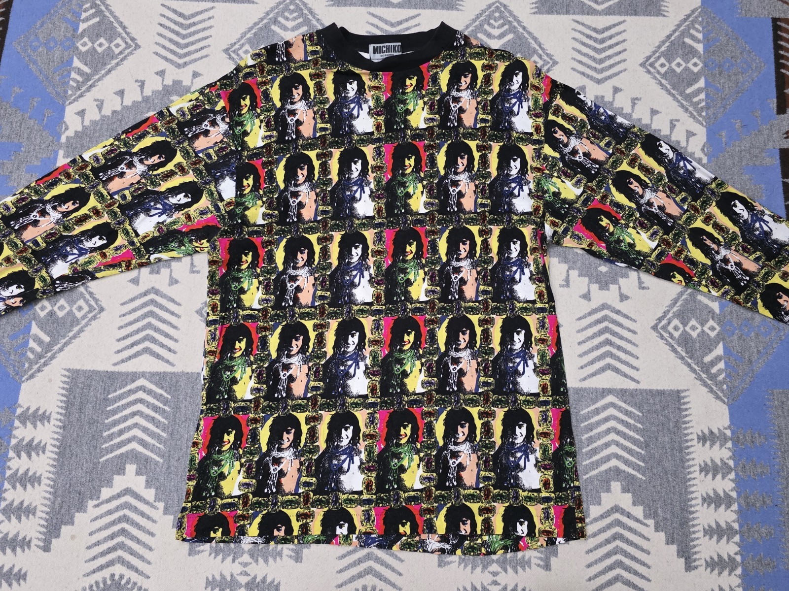 Vintage Michiko Koshino Pop Art Portrait All Over Print Long Sleeve Shirt Mens M gallery