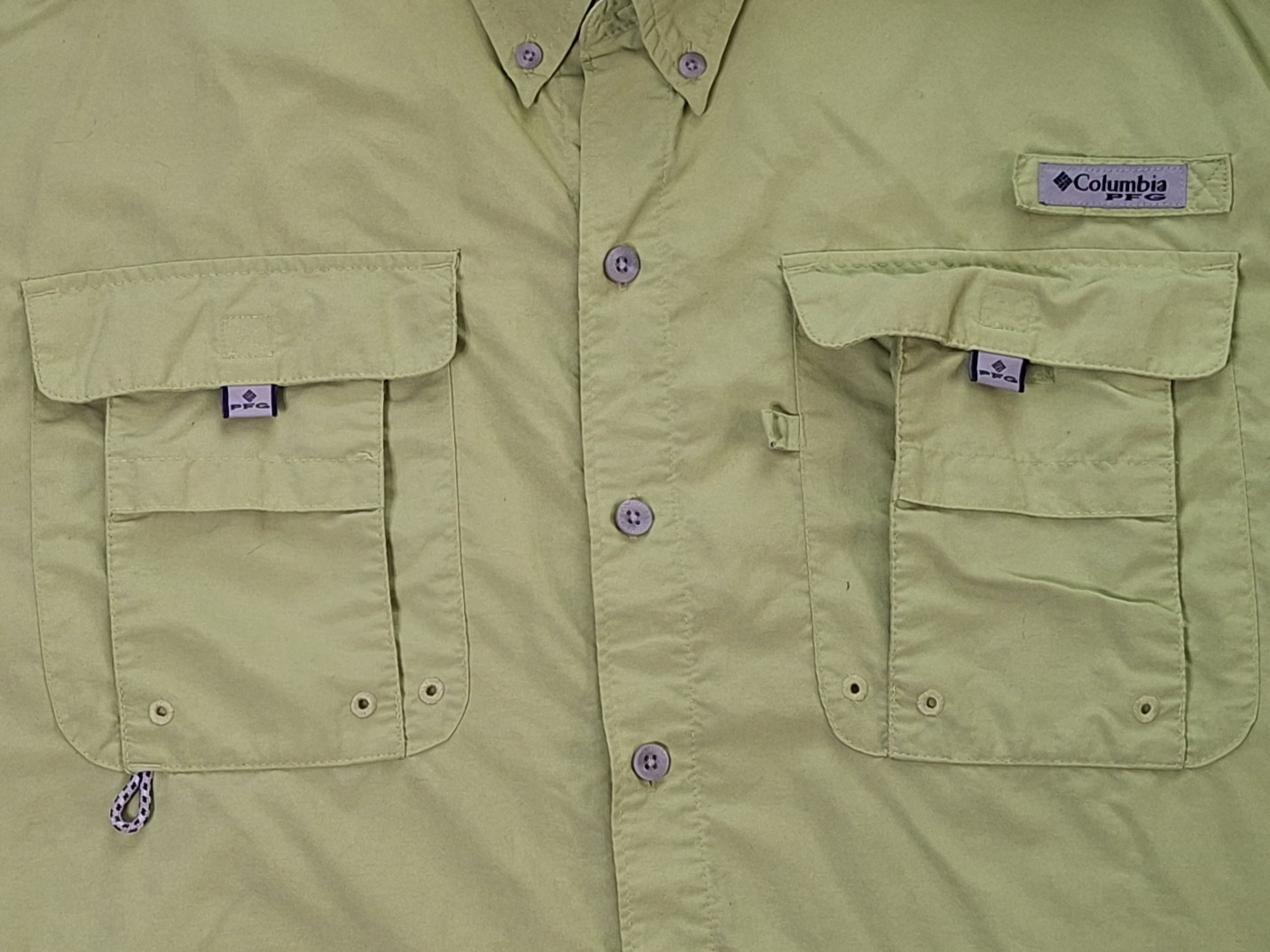 Columbia Lime Green Button Down Polyester Nylon Fishing Shirt Size L gallery
