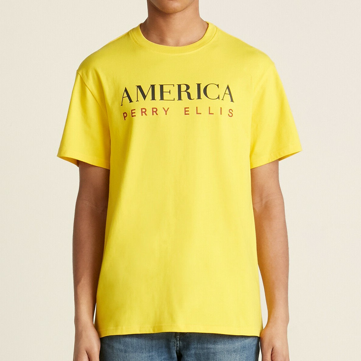 NWT PERRY ELLIS MSRP $47.99 DANDELION AMERICA MEN’S YELLOW CREW NECK T-SHIRT