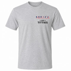 Merica and Titties Funny US Flag Gray Graphic T-Shirt