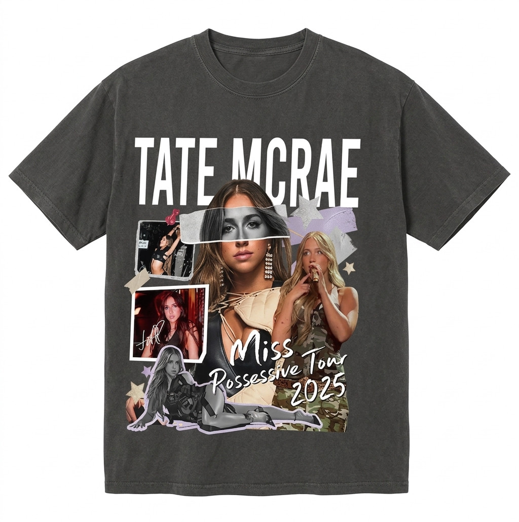 Comfort Colors Tate McRae Miss Possessive Tour Graphic Tee, 90s Retro Portrait S