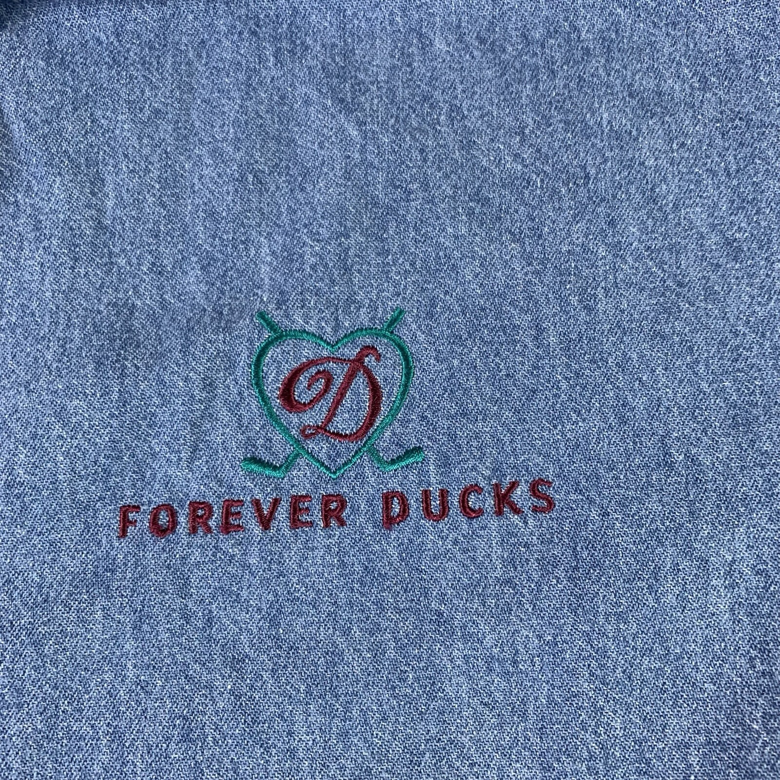 vtg 90s Mighty Ducks Original Produck Shirt Chambray Mens Large Blue Made in USA gallery