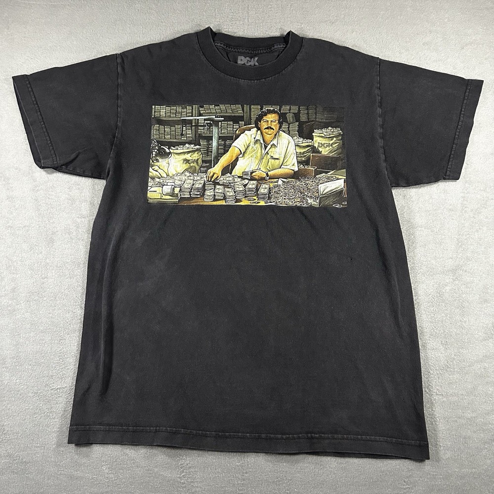 DGK Pablo Escobar Short Sleeve Graphic Crew Neck Shirt Mens Size Medium M Black
