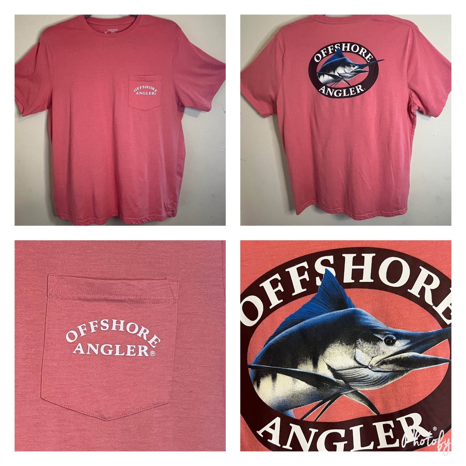 Offshore Angler Graphic T Shirt Size XL Front Pocket Pink Saltwater Fishing