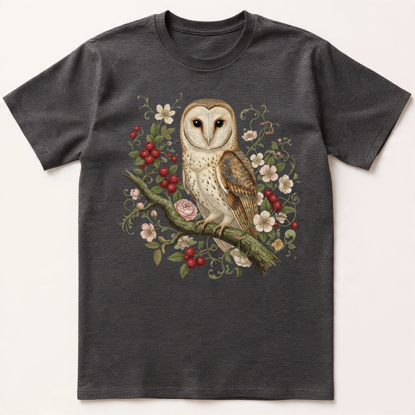 Barn Owl T-Shirt Vintage Floral Botanical Art Cottagecore Bird Lover Nature Tee gallery