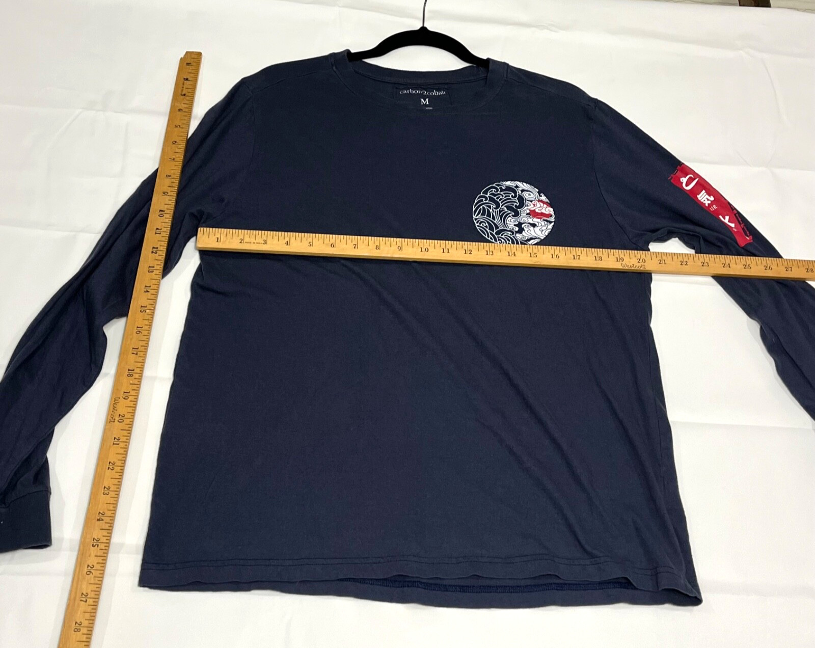 Carbon2Cobalt Mens Long Sleeve Blue T-Shirt Sz M Japanese Fire/Earth Design Soft gallery