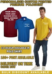 Custom Printed Personalised Premium Polo Shirt your text logo unisex workwear