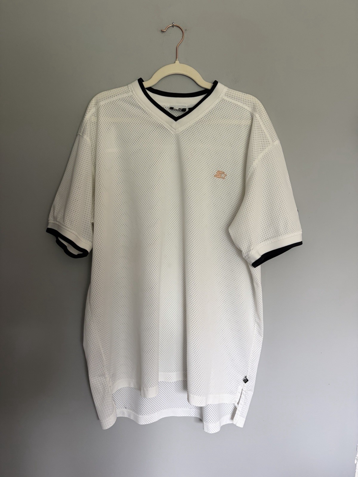 Starter Mesh Shirt Jersey Mens XL White V-Neck Embroidered Logo Athletic Vented gallery