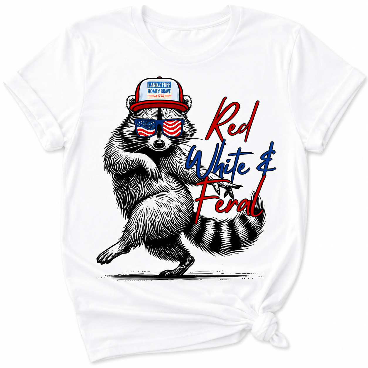 Red White & Feral Raccoon Shirt Funny Patriotic Fourth of July Tee gallery