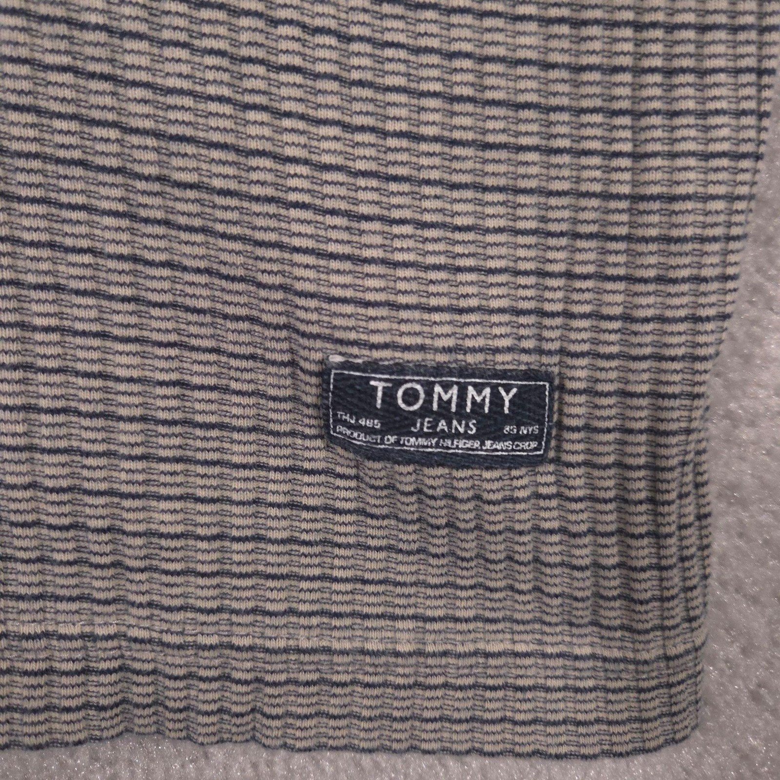 Tommy Jeans Shirt Mens XL Gray Stripe V-Neck Ringer Short Sleeve Tee Casual gallery