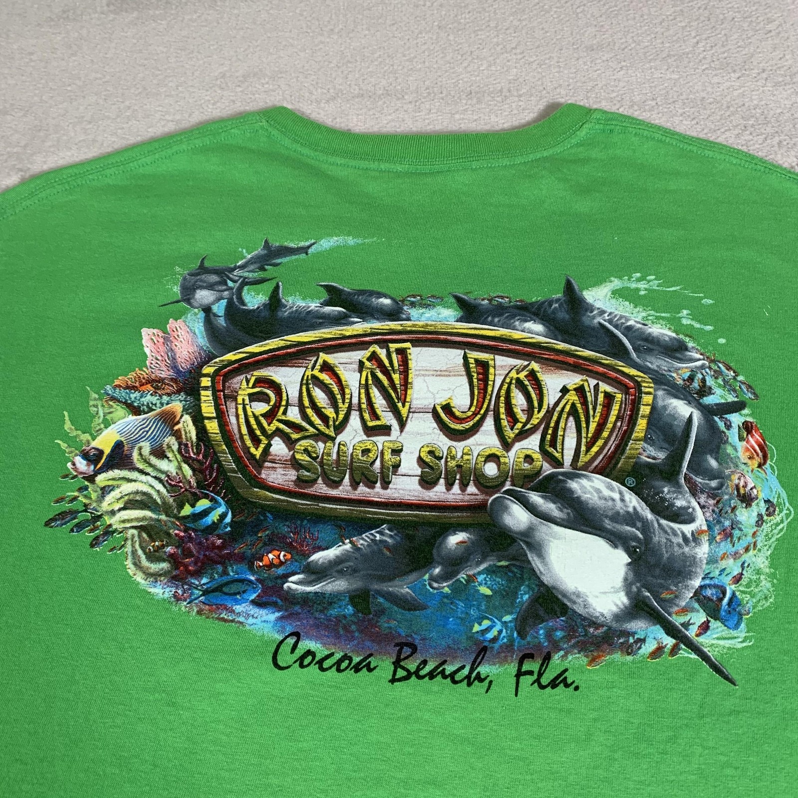 Ron Jon Surf Shop Shirt Mens XL Green Cocoa Beach Florida Ocean Dolphin Beach gallery