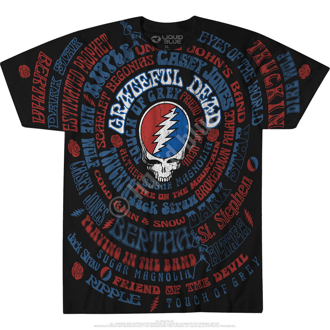 GRATEFUL DEAD-GD SONGS -SYF-T-SHIRT-Steal Your Face S-M-L-XL-2X Garcia,Lesh,Wier gallery