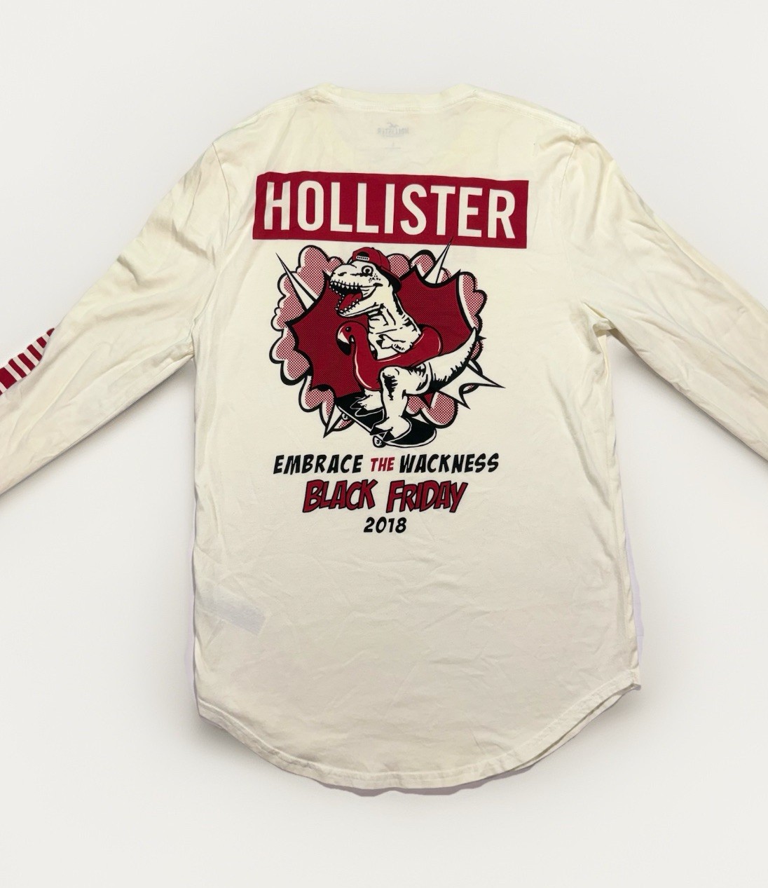 Hollister Men's Curved-Hem Graphic Long-Sleeve Tee Off-White Cream Color Size S gallery